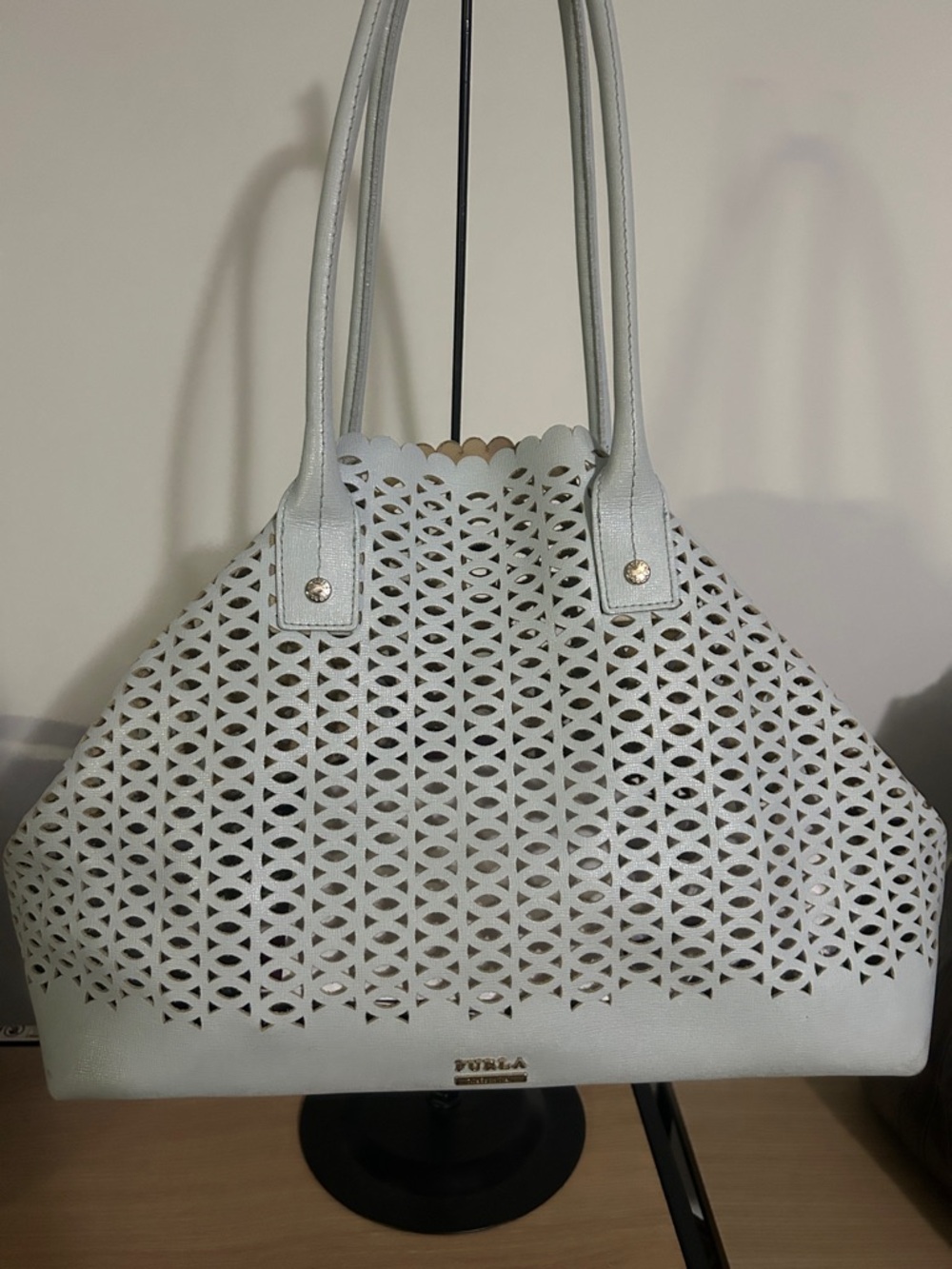 Furla Light Blue Laser Cut Perforated Tote Bag